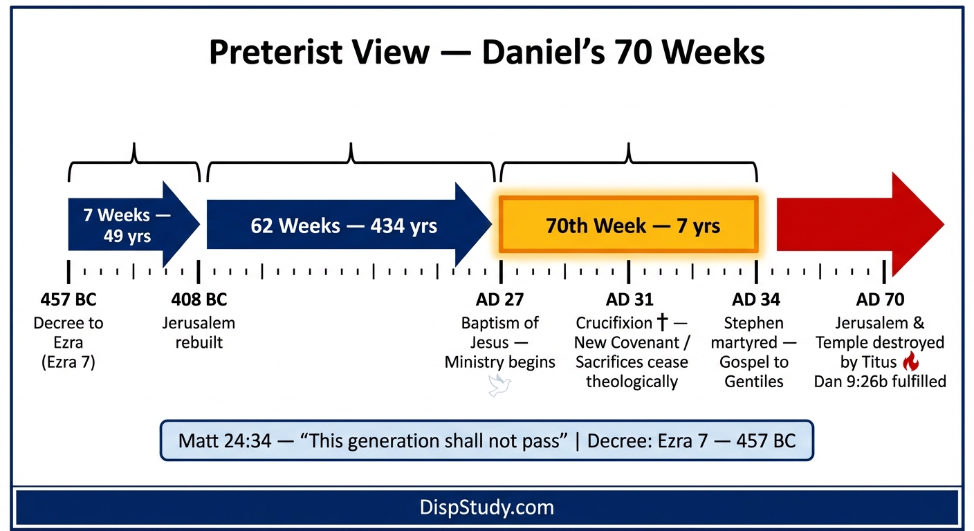 Preterist view of Daniel's Seventy Weeks β continuous timeline from 457 BC to AD 34 with AD 70 as the culminating event
