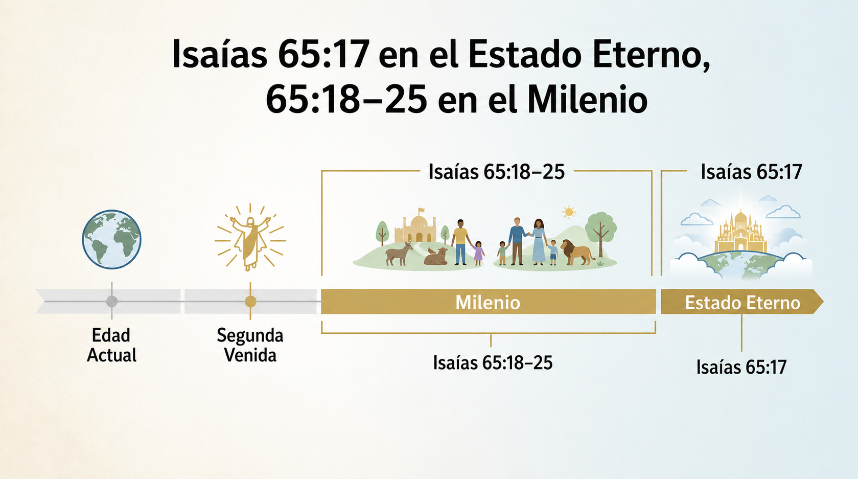 Línea de tiempo de la postura dispensacionalista 2: Isaías 65:17 en el estado eterno e Isaías 65:18-25 en el Milenio.