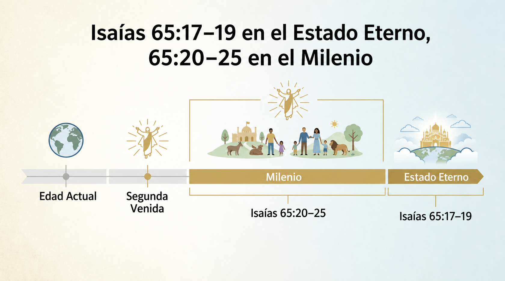 Línea de tiempo de la postura dispensacionalista 3: Isaías 65:17-19 en el estado eterno e Isaías 65:20-25 en el Milenio.